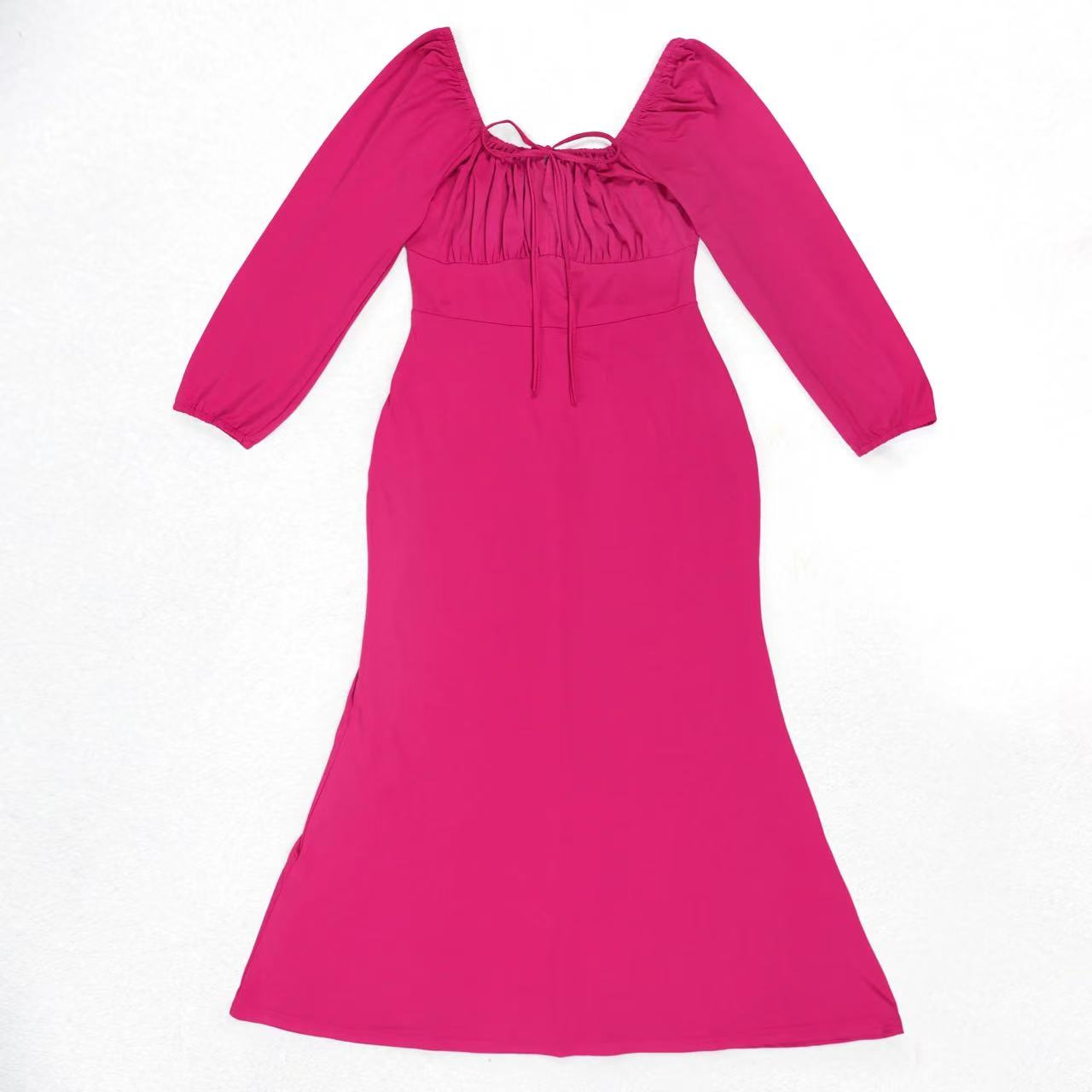 Women's Drawstring Square Neck Maxi Dress