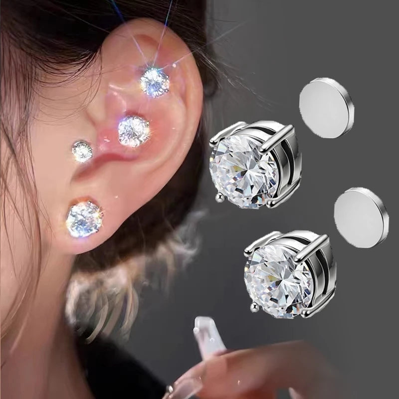 Magnetic Zircon Stud Ear Clip (3 Pairs)