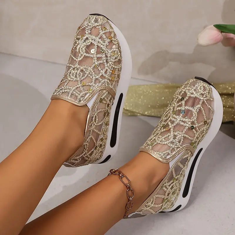 Women's Glittery Mesh Platform Shoes