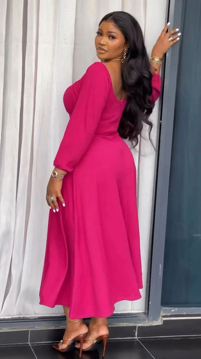 Women's Drawstring Square Neck Maxi Dress