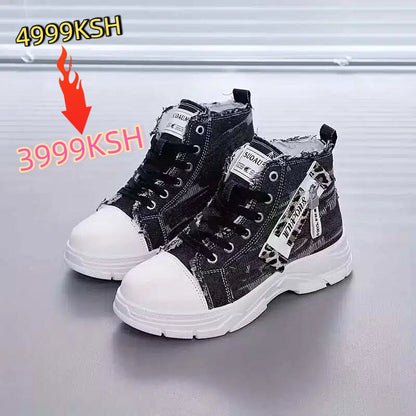Women’s High-Top Patchwork Denim Shoes
