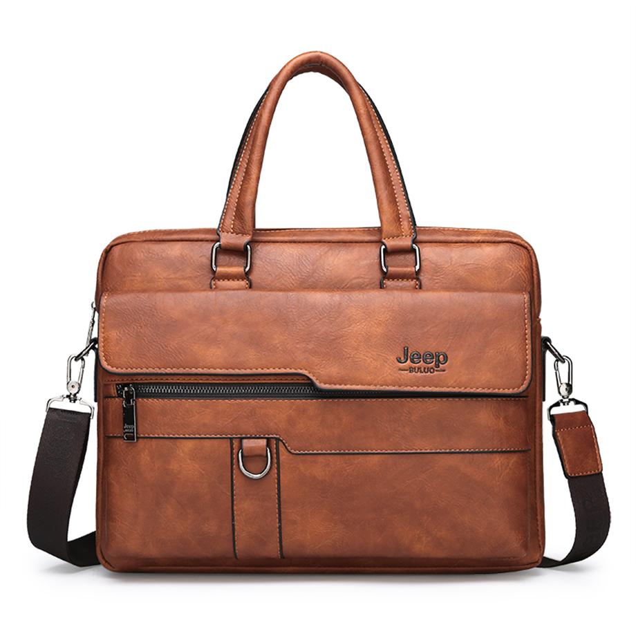 BEST SELLER JEEP BULUO Men Briefcase Split Leather Handbag【Black, Khaki and Brown】