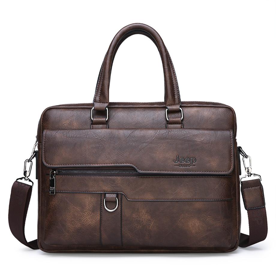 BEST SELLER JEEP BULUO Men Briefcase Split Leather Handbag【Black, Khaki and Brown】