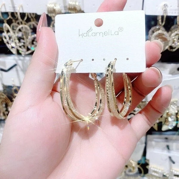 Fashion Golden Oval Earrings