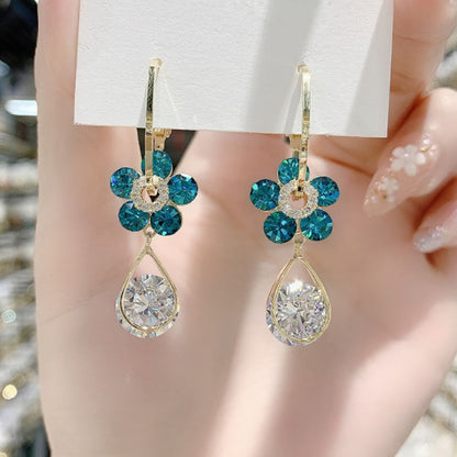 Fashion Blue Crystal Flower Earrings