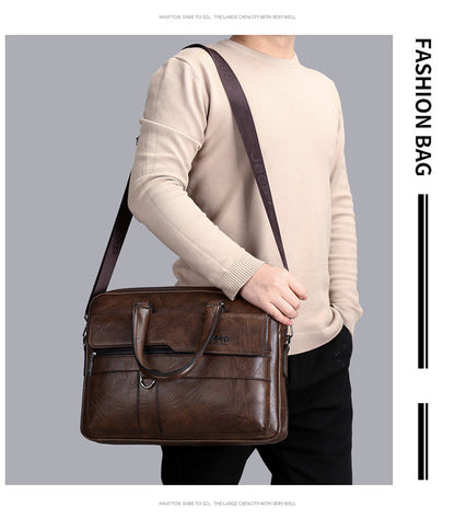 BEST SELLER JEEP BULUO Men Briefcase Split Leather Handbag【Black, Khaki and Brown】