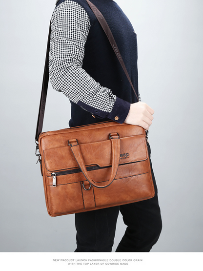 BEST SELLER JEEP BULUO Men Briefcase Split Leather Handbag【Black, Khaki and Brown】