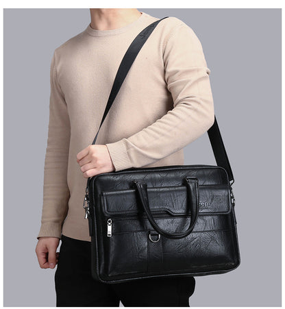 BEST SELLER JEEP BULUO Men Briefcase Split Leather Handbag【Black, Khaki and Brown】