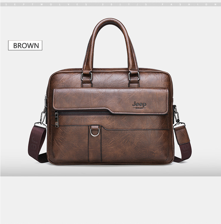 BEST SELLER JEEP BULUO Men Briefcase Split Leather Handbag【Black, Khaki and Brown】