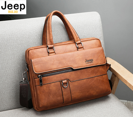 BEST SELLER JEEP BULUO Men Briefcase Leather Handbag[Black, Khaki and Brown]