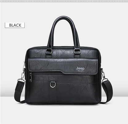 BEST SELLER JEEP BULUO Men Briefcase Split Leather Handbag【Black, Khaki and Brown】