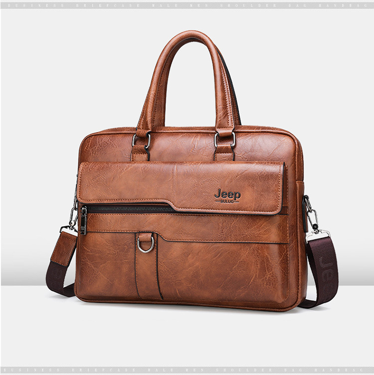 BEST SELLER JEEP BULUO Men Briefcase Split Leather Handbag【Black, Khaki and Brown】