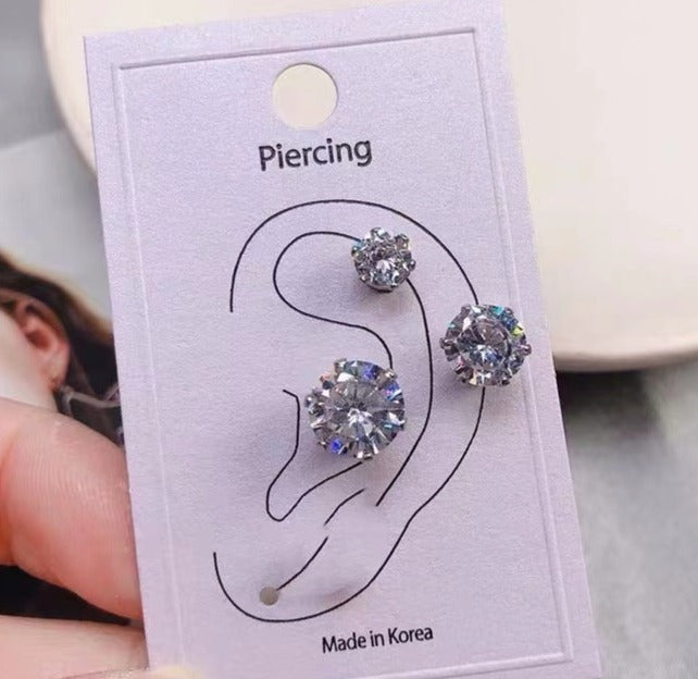 Magnetic Zircon Stud Ear Clip (3 Pairs)